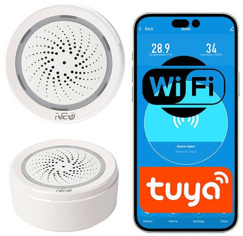 Sone Smart One WLAN Alarm Sirene Tuya 90dB Temperatur Sensor | luftfeuchtigkeit, usb betrieb, notstrom batterie, app steuerung, lichtsignal