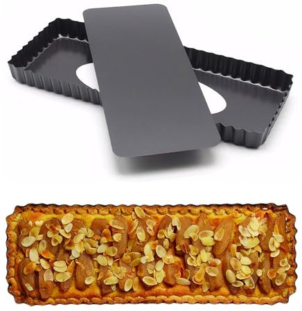 Cuicany Moldes para Quiche Rectángulo, Quiche Tart Pan Antiadherentes, Sartenes de Tarta de Quiche, Molde Rectangular para Tarta Acero Carbono, para Pasteles, Quiches, Galletas, 35,6x14,5x3 cm