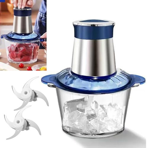 Picadora de carne y alimentos eléctrica de 200 W: licuadora portátil de acero inoxidable para carne, pescado, verduras y comida para bebés. Capacidad de 2 L, 2 cuchillas, trituración rápida de hielo