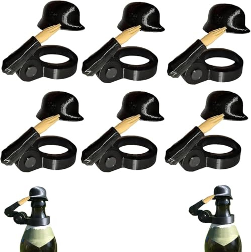 JIABAOZ Bierflaschenverschluss, Soldat Salut Bierflasche Helm, Lustiger Salute Soldaten Bierhelm, Staubdicht Flaschenverschluss für Party,Grillparty, Bar (6-Black)
