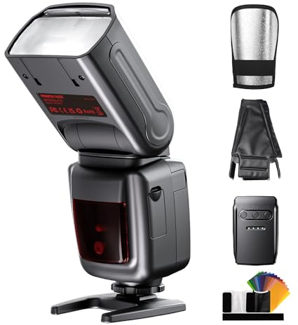 PHOTOOLEX Flash Speedlite 2,4G avec déclencheur sans Fil pour Canon, Nikon, Sony, Panasonic, Olympus, Pentax, Fujifilm, Sigma, Minolta et Autres Reflex numériques, avec Tube de Faisceau et réflecteur