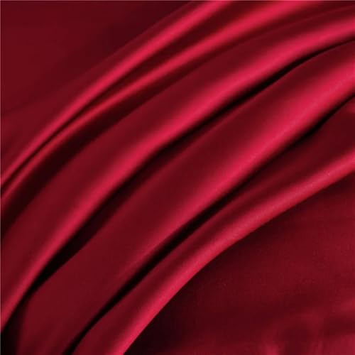 LUKYWANG Linge De Lit en Soie De Glace Drap Plat en Soie de mûrier Naturel, Drap de lit de Couleur Unie, Drap de lit King Size, Drap Textile for la Maison Drap Housse Satin(Red,160x230cm)