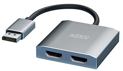 WJESOG DisplayPort auf Dual HDMI-Splitter mit Dual4K@60Hz, DP auf 2 HDMI Hub, Multi Stream Transport für Windows und Mac Systeme