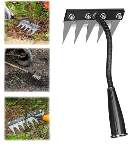 Dents Berthaus Rateau De DéSherbage, 5/6/7/8 Outil De Râteau De Désherbage avec Manche, Râteau De Jardin en Métal Très Résistant, Rateau Bertaus pour Désherber/Ameublir/Semence (5 têtes)