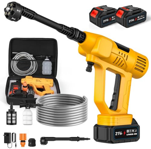 Nettoyeur Haute Pression sans Fil, 65 Bar Nettoyeur Haute Pression sur Batterie avec 2 x 3,0Ah Batteries, Buse 6 en 1, Réglage de La Pression à 10 Niveaux, LCD Ecran Tactile pour Coiture et Jardin