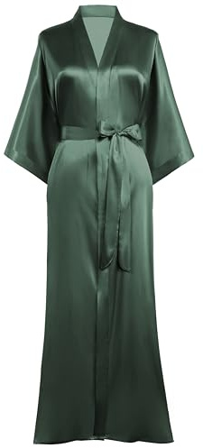 PRODESIGN Satin kimono rock lång silkeslen kimono badrock nattkläder bröllop brudtärna rock, Armégrön, one size