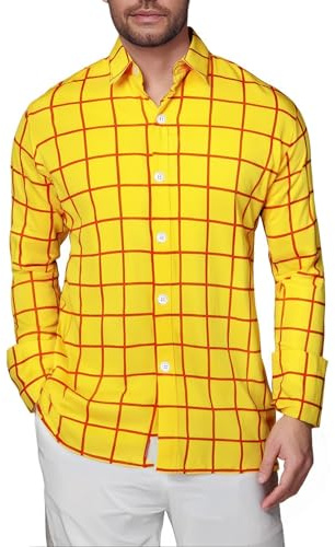 Chemise à carreaux à manches longues pour homme - T-shirt tendance - Chemisier de travail - Col boutonné - T-shirt de cowboy décontracté