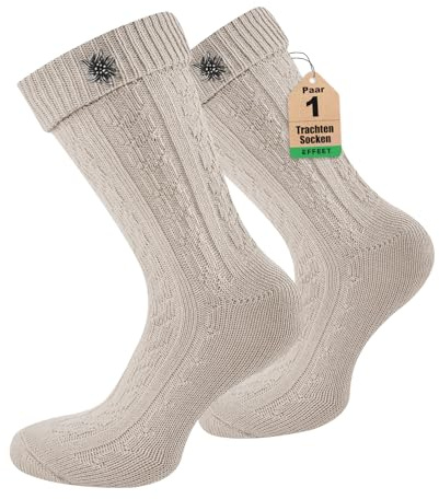 Effeet 1 paire de chaussettes courtes pour costume folklorique - Pour homme et femme - Avec épingle Edelweiss - Pour costume traditionnel de la bière, Mélange naturel avec broche Edelweiss amovible