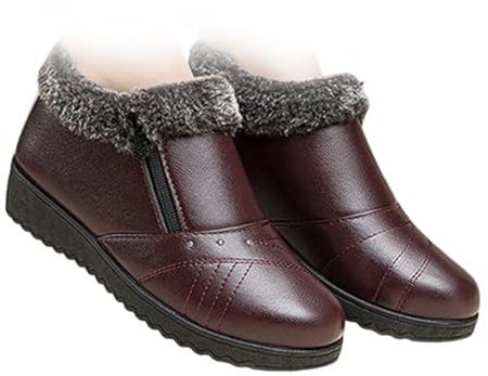 Nbzsmlkn Botines Gruesos Y Cálidos para Mujer, Zapatos Ortopédicos De Invierno, Impermeables, Antideslizantes, Sin Cordones, Ligeros, con Cremallera Lateral para Exteriores. (Rojo-Marrón,38)