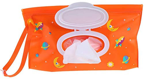 RASTKY Borsa Contenitore Compatta per Salviette Umidificate Ricaricabili, Buste Durevoli per Salviette in Materiale EVA per Uso Esterno, Confezione da 2 9,6 X 5,6 Pollici in Bianco e Arancione
