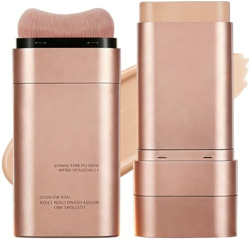 Foundation Stick, Colour Changing Foundation Stick with Concealer Full Coverage, Smooth Finish Full Concealer Coverage, 2‑in‑1 Makeup Stick with Built‑in Brush for Daily Use