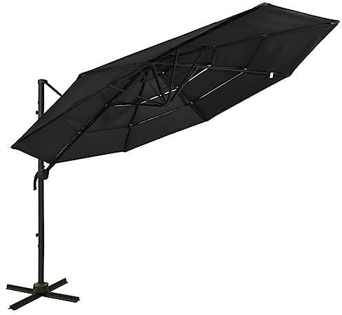 Nqyjm Ombrellone da giardino a 4 livelli con palo in alluminio nero 3 x 3 cm Ombrellone da giardino impermeabile protezione UV per patio, esterno, accanto alla piscina, ristorante e caffetteria