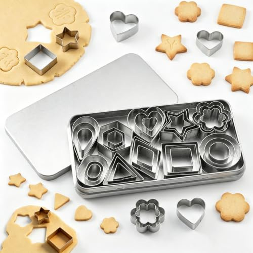 30Pcs Cookie Cutters Set, Food Grade Stainless Steel Cookie Cutters for Baking, Small Biscuit Cutters Molds for DIY Pastry, Fruit, Fondant, Christmas Birthday Party Supplies