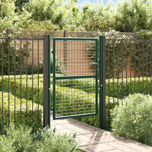 Zauntor Stahl grün 100x125 cm Gartentor mit Pulverbeschichtung, verstellbar 99-105 cm, abschließbar mit 3 Schlüsseln, robuste Konstruktion für Gartenzaun und Außenbereich