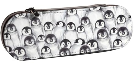 DCEHGEW Trousse à crayons en cuir avec emplacements pour stylos, coque rigide élégante pour l'école, le bureau, les voyages, cadeau pour étudiants, hommes et femmes, Joli dessin de bébé pingouin, One