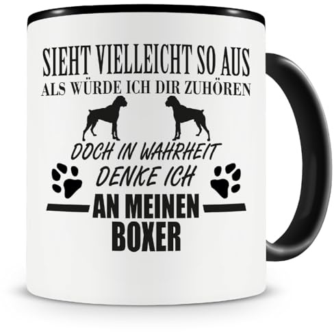 Samunshi® Ich denke an meinen Boxer Hunde Tasse Kaffeetasse Teetasse Kaffeepott Kaffeebecher Becher 300ml schwarz