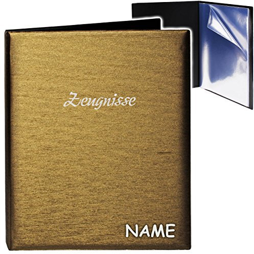 alles-meine.de GmbH A4 - Zeugnismappe/Dokumentenmappe - Zeugnisse 3D Metallic Effekt - Gold/braun - inkl. Name - GEBUNDEN mit 20 festen Seiten- A 4 - Zeugnisbuch - ..