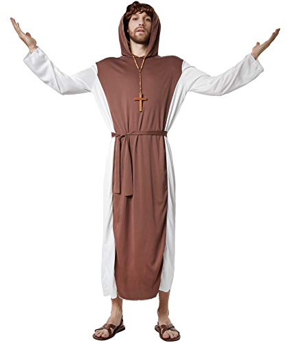 dressforfun 900530 - Herrenkostüm frommer Klosterbruder, Knöchellanges Gewand inkl. Bauchgurt und Kette mit Kreuz (L | Nr. 302657)