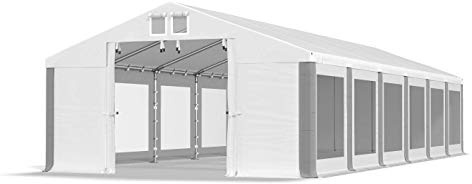 Das Company Tenda per Feste bianco-grigio 6x12m Finestre Trasparenti Impermeabile 580 g/m2 PVC Costruzione Summer