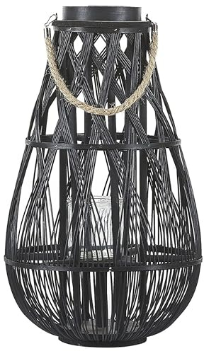 Dekolaterne Bambus/Glas schwarz Höhe 56 cm Tonga