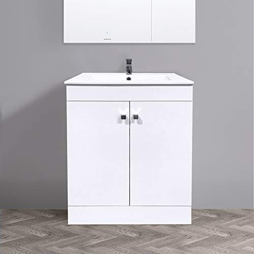 NRG 600mm 2 Door Gloss White Wash Basin Cabinet Floor Standing Vanity Sink Unit Bathroom Furniture