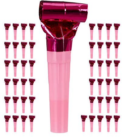 Relaxdays Trombette da Festa, Set da 50 pz, Fischietti per Bambini, Compleanno, Carnevale, Party-Kit, Carta, Rosa, Colore, 2 x 3 x 8 cm, 10027942_52