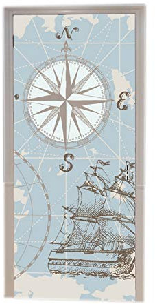A.Monamour Türtapete Selbstklebend Türfolie Türposter 3D Hand Gezeichnete Vintage Seekarte Mit Kompass Und Segelschiff Vinyl Folie Türdeko Tapete Wandbild Türaufkleber Türtattoo 77 x 200 cm