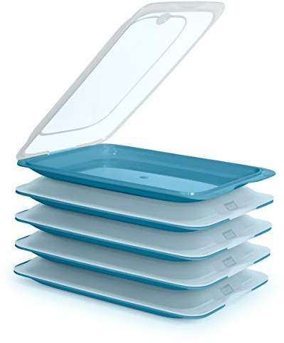 PracticFood FRESH System - Hochwertige Aufschnitt-Boxen, Frischhaltedose für Aufschnitt. Optimale Aufbewahrung im Kühlschrank, Maße 17 x 3.2 x 25.2 cm (5X Ocean)