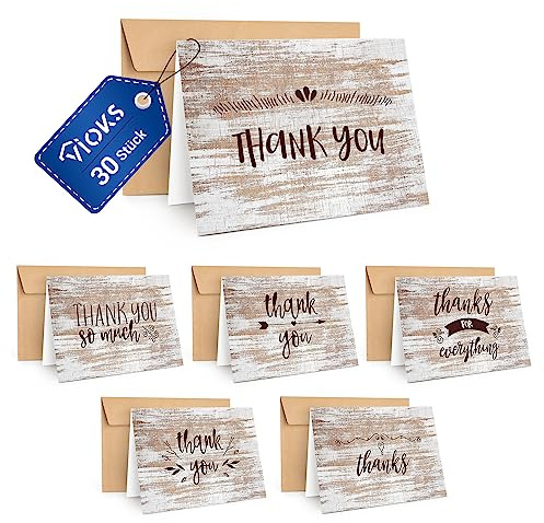 VIOKS Dankenskarten 30 Packung von Thank you Danke-schön-Karten | Karten für Grüße Hochzeit Geburtstag Taufe Babyparty Muttertag Abschlüsse