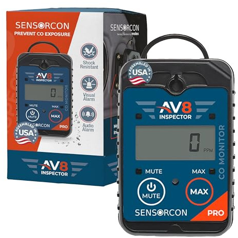 Sensorcon AV8 Inspector Pro Portable Carbon Monoxide Detectors for Aviation – Professional-Grade Carbon Monoxide Monitor with Visual, Audio and Vibration Alarms