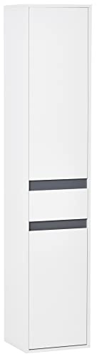 HOMCOM Mueble alto de baño Estilo contemporáneo 2 armarios 3 estantes y cajón extraíble Tablero de partículas Blanco