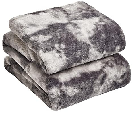 Dreamscene Ultra Soft Tie Dye Blanket | Plush Fleece Throw Over Sofa Couch | Fluffy Cosy Travel Bedspread, 150 x 200 - Charcoal Grey White