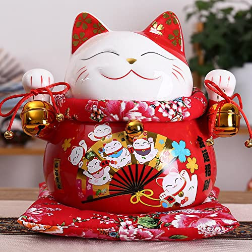 XIALON 9,3 pollici Ceramica Maneki Neko Ornamento Lucky Cat Salvadanaio Fortune Cat Coin Bank Decorazione
