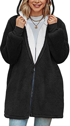 TOMEEK Women Fleece Oversized Hoodie Coat Zip Up Jacket Cardigan Wearable Sweatshirt Hoodie Winter Warm Lined Hooded Coat Fleece Blanket with Pocket