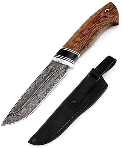 Nazarov Knives Wanderer - Jagdmesser Feststehende klinge mit hohlkehlen - Damastmesser - Messer handgeschmiedet - Wenge und Acryl schwarz