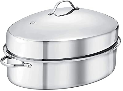 Stainless Steel Oval Roasting Pan - Elliptical Fish Steamer Pot Set | Induction Compatible | Multi-Use Turkey Roaster Cooking Pot | Available in 3 Sizes (Extra Large)