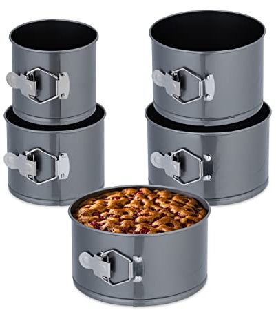 Relaxdays Stampo Set 5 Teglie Forno Rotonde per Dolci e Torte, Ø 12, 14, 16, 18, 20 cm, Acciaio Inox, Antiaderente, Antracite