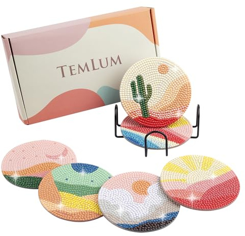 Temlum Diamond Painting Untersetzer mit Halter, 6er Set Diamond Painting für Erwachsene und Anfänger DIY Untersetzer Diamant Malerei Set Basteln Erwachsene(Abstrakte Landschaft)