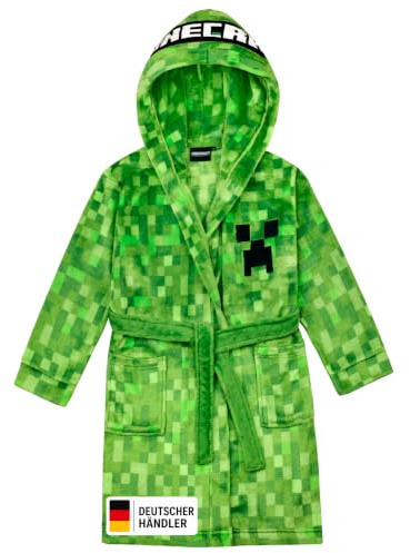 Minecraft Bademantel Kinder Jungen Fleece Morgenmantel mit Kapuze Creeper Design
