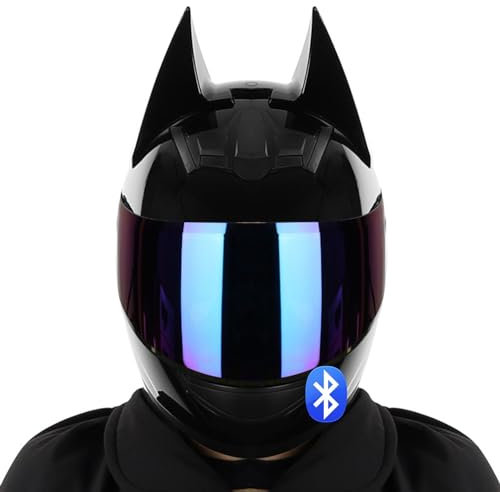 Damen Motorradhelm Bluetooth Full Face Helm mit Katze Ohren ECE Zertifiziert Männer Frauen Flip Up Visiere Öffnen Motocross-Helm Für Streetscooter-Moped-Fahrrad-Motoren B,M