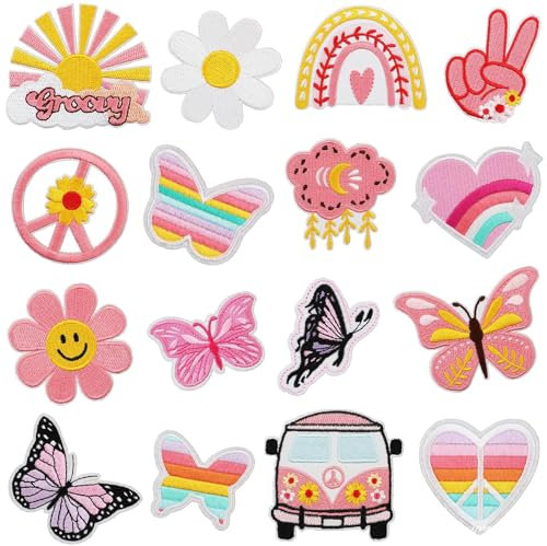 Magiho 16 Stück Bügelflicken Kinder, Liebesherz Flicken zum Aufbügeln, Bügelbilder für Textilien, Schmetterling Aufnäher, Patches zum Aufbügeln Geeignet für Kinder DIY T-Shirt