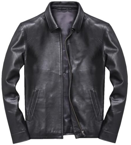 100% Echtes Leder Jacke Für Männer Klassische Lässige Zip Up Jacke Business Casual Schaffell Mantel, Schwarz , XL
