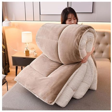 KemNet Steppdecke aus Kaschmirstoff, Weiche PlüSch-Samt Decke, Flauschige Kaschmirdecken, Wendebettdecke Aus Kaschmir, Lammsamtkern, Doppelt Super Dick, Grau, 220×240cm (5kg)