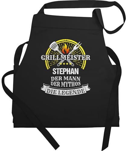 Geschenk mit Namen personalisiert by Shirtracer - Schürze - Grillschürze Herren Männer - Grillmeister Mythos Die Legende mit Name I Vatertag I Geburtstag I Lustig Geschenk Witzig Grillen