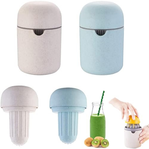 KAYEF 2 pcs exprimidora pequeña, exprimidor limon, prensa manual naranja limon, exprimidor manual portatil para limas, naranjas, mandarinas, pomelos (beige + azul)