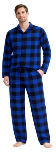 BEEYANOPAL Ensemble Pyjama Homme Flanelle 100% Coton Doux Chaud Haut boutonné Pantalon élastique à Carreaux avec Poches