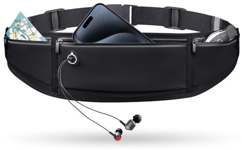 Schlanker Laufgürtel für Damen und Herren, kleine Bauchtasche, Geldgürtel, Handyhalter zum Laufen, reflektierende Lauftasche, Gürtel für Wandern, Radfahren, Workout, Schwarz, Sportlich