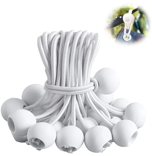 50 Pcs Bungee Cord with Balls, Heavy Duty Bungee Cords(White) | Elastic Cord with Balls, Bungee Straps for Tarpaulin Tarpaulins Pavilions Tents Camping
