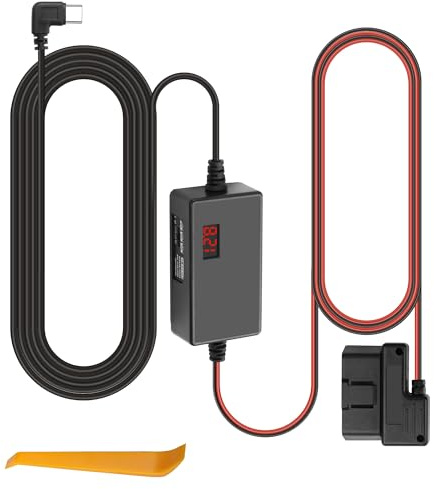 MEIRIYFA OBD OBD2 strömkabel för instrumentkamera, OBD2 till USB C-laddningskabel med 24-timmars övervakning, typ C, 16-stifts, OBDII step down-kit, laddarkabel för instrumentkamera, GPS DVR (3,1 m)