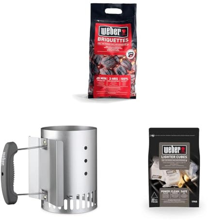 Bundle - Weber Barbeque Briquettes | 4 kg Bag | BBQ Coal for Weber Grills | Coal BBQ Fuel | Premium Quality, Easy to light | Long Lasting | 100% Natural, Made from Waste Wood (17590168), Black